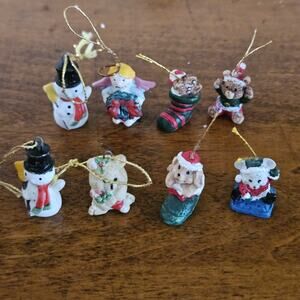 Lot 8 Christmas Miniature Ornaments Bear dog Snowman Angel Mice Gingerbread